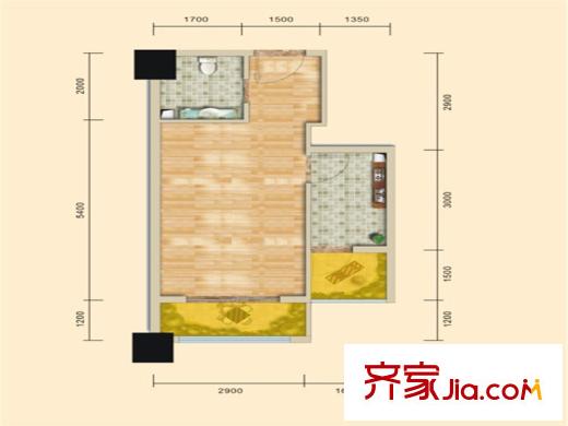 錦匯城一期13、14、15號(hào)樓標(biāo)準(zhǔn)層B4戶型   1室1廳1衛(wèi)1廚