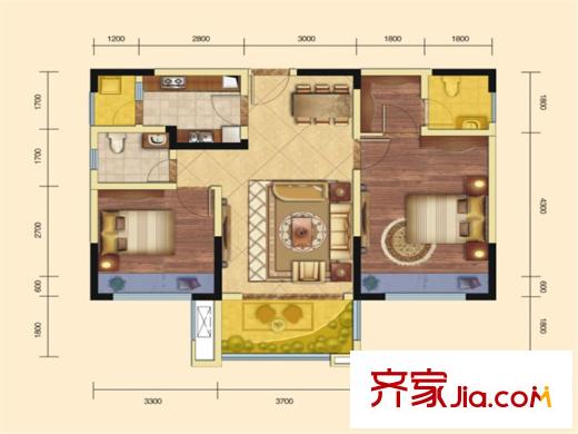 錦匯城一期（高層）1、2、3號(hào)樓標(biāo)準(zhǔn)層A4戶型  2室2廳2衛(wèi)1廚