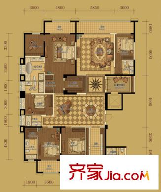 保利康橋1期1棟標準層A1戶型 5室4廳5衛(wèi)1廚