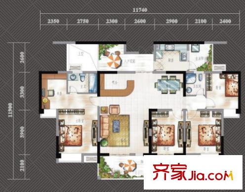 成都合院叁戶型（售完） 4室2廳2衛(wèi)1廚