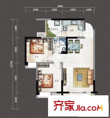 成都合院貳戶型（售完） 2室2廳1衛(wèi)1廚