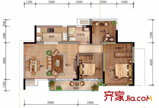 藍(lán)光金悅金沙1期1號樓標(biāo)準(zhǔn)層A4戶型 3室2廳1衛(wèi)1廚