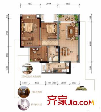 藍(lán)光金悅金沙1期1號樓標(biāo)準(zhǔn)層A1戶型 3室2廳1衛(wèi)1廚