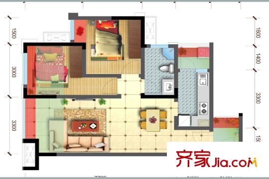 隆鑫十里畫卷1期3、4棟標準層C1-2戶型【售罄】 2室2廳1衛(wèi)1廚