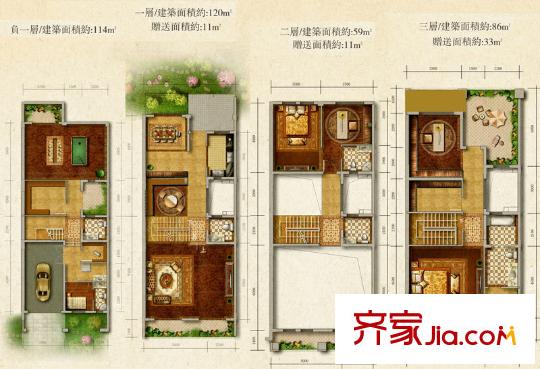 復(fù)地御香山3悅1期F型（售罄） 3室3廳5衛(wèi)1廚