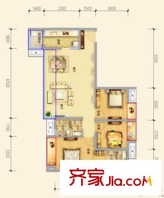 保利锦江里5栋标准层a2户型 3室2厅2卫1厨