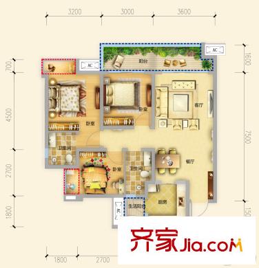 保利錦江里4棟標(biāo)準(zhǔn)層B3戶型 3室2廳2衛(wèi)1廚