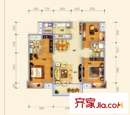 保利錦江里4棟標(biāo)準(zhǔn)層B1戶型 3室2廳2衛(wèi)1廚