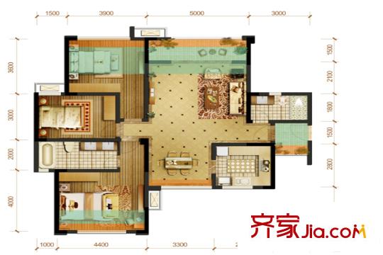 隆鑫十里畫卷1期8棟標(biāo)準(zhǔn)層D3戶型 3室2廳2衛(wèi)1廚