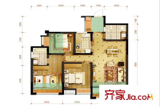 隆鑫十里畫卷1期8棟標準層D2戶型 3室2廳2衛(wèi)1廚