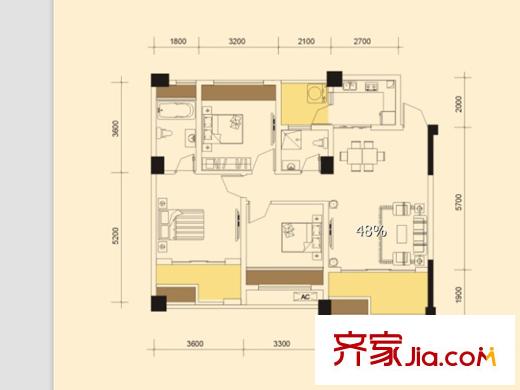 金座威尼谷1、2、4、5、7、9號(hào)樓標(biāo)準(zhǔn)層E3戶型 3室2廳2衛(wèi)1廚