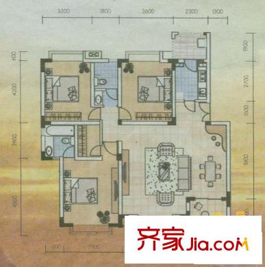 美好家園二期11號樓標準層1戶型 3室2廳2衛(wèi)1廚