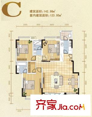 美好家園二期11號樓標準層C型 3室2廳2衛(wèi)1廚