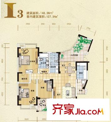 美好家園二期11號樓標準層I3型 3室2廳2衛(wèi)1廚