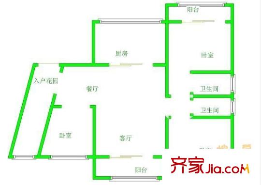 宗申流溪麗園戶型圖戶型圖 3室2廳2衛(wèi)1廚
