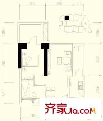 恒大都匯華庭2棟2單元2號房戶型偶數(shù)層 1室2廳1衛(wèi)1廚