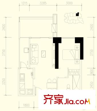 恒大都匯華庭2棟1單元2號房戶型奇數(shù)層 1室2廳1衛(wèi)1廚