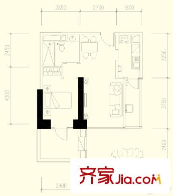 恒大都匯華庭2棟2單元5號房戶型奇數(shù)層 1室2廳1衛(wèi)1廚