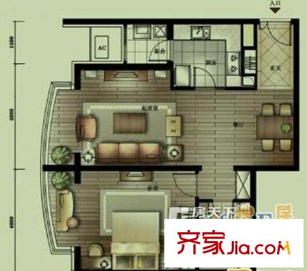 柳城陽光戶型圖戶型圖 1室2廳1衛(wèi)1廚