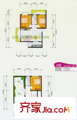 宗申流溪麗園戶型圖B躍 2室1廳1衛(wèi)1廚