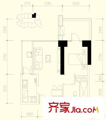 恒大都匯華庭2棟1單元2號房戶型偶數(shù)層 1室2廳1衛(wèi)1廚