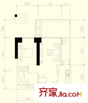 恒大都匯華庭2棟2單元2號房戶型奇數(shù)層 1室2廳1衛(wèi)1廚