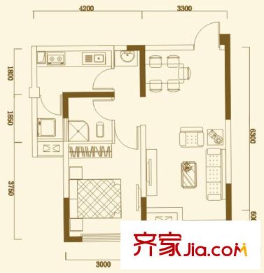 錦芙蓉一期8棟1單元標(biāo)準(zhǔn)層3#戶型 1室2廳1衛(wèi)1廚