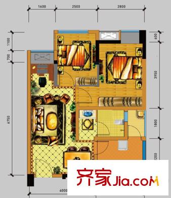 空港騎士郡一期5號(hào)樓標(biāo)準(zhǔn)層C3戶型 2室2廳1衛(wèi)1廚