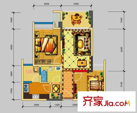 空港騎士郡一期3號(hào)樓標(biāo)準(zhǔn)層B3戶型 2室2廳1衛(wèi)1廚