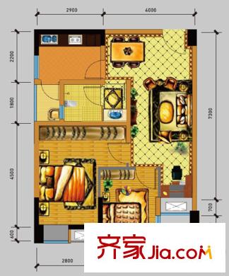 空港騎士郡一期5號(hào)樓標(biāo)準(zhǔn)層C2戶型 2室2廳1衛(wèi)1廚