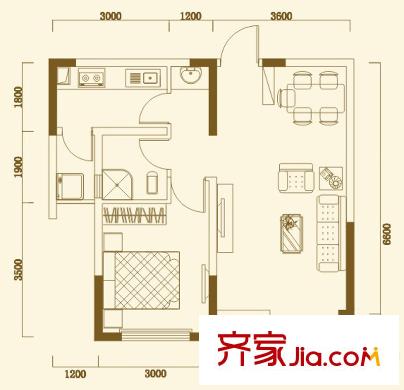 錦芙蓉一期8棟2單元標(biāo)準(zhǔn)層2#戶型 1室2廳1衛(wèi)1廚