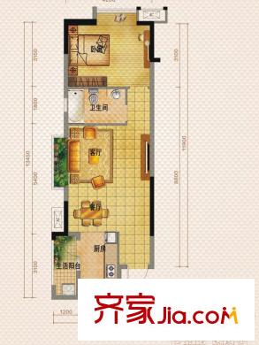 佳兆業(yè)8號一期2號樓標(biāo)準(zhǔn)層G1戶型（售罄） 1室2廳1衛(wèi)