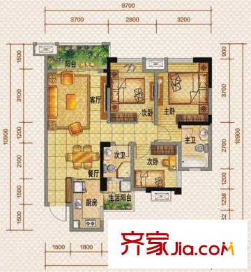 佳兆業(yè)8號一期1號樓標(biāo)準(zhǔn)層A戶型（售罄） 3室2廳2衛(wèi)1廚