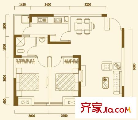 錦芙蓉一期8棟2單元標(biāo)準(zhǔn)層4#戶型 2室2廳1衛(wèi)1廚