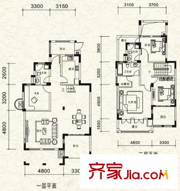 棕櫚湖國(guó)際社區(qū)12號(hào)樓D型疊拼別墅（1-2躍層） 4室2廳3衛(wèi)1廚