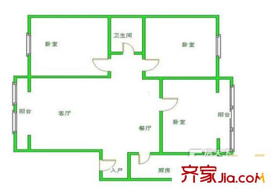 建興苑戶型圖戶型圖 3室2廳1衛(wèi)1廚