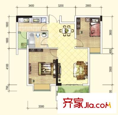 金沙御苑一期1號樓標(biāo)準(zhǔn)層B1戶型 2室2廳1衛(wèi)1廚