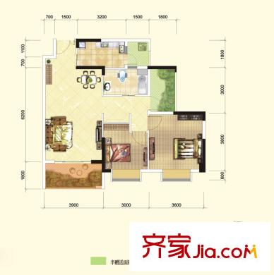 金沙御苑一期4號樓標(biāo)準(zhǔn)層S’戶型 2室2廳1衛(wèi)1廚