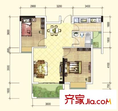 金沙御苑一期1號樓標(biāo)準(zhǔn)層B戶型 2室2廳1衛(wèi)1廚