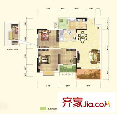 金沙御苑一期4號樓標(biāo)準(zhǔn)層R‘戶型 2室2廳1衛(wèi)1廚
