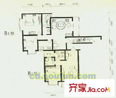 金陽美麗水景城麗景組團9號樓B戶型 1室2廳1衛(wèi)1廚