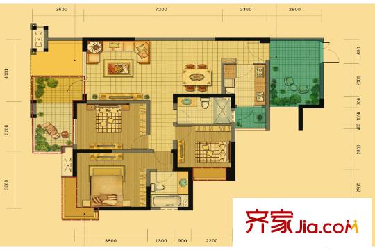 麓山國際社區(qū)云堤曦岸1棟5棟標(biāo)準(zhǔn)層N6戶型 3室2廳1衛(wèi)1廚