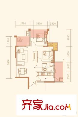 恒昌格蘭郡一期1棟標(biāo)準(zhǔn)層A2戶型 2室2廳2衛(wèi)1廚