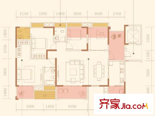 恒昌格蘭郡一期6號樓標(biāo)準(zhǔn)層B1戶型圖 4室2廳3衛(wèi)1廚