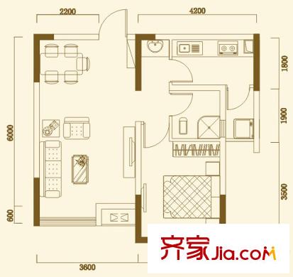 錦芙蓉一期8棟2單元標(biāo)準(zhǔn)層3#戶型 1室2廳1衛(wèi)1廚