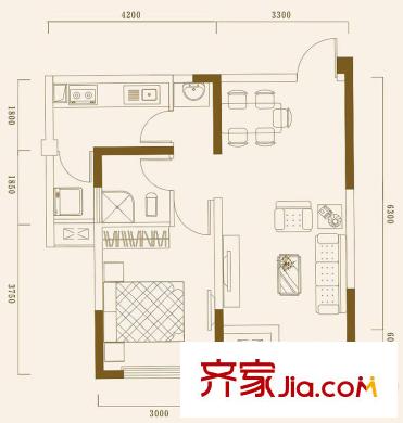 錦芙蓉一期8棟MINI公館標(biāo)準(zhǔn)層 1室2廳1衛(wèi)1廚