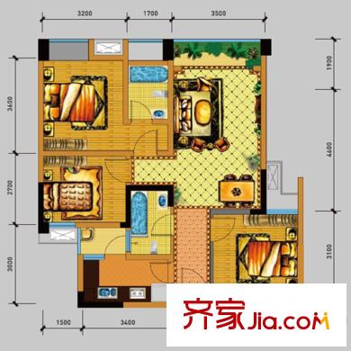 空港騎士郡一期4號(hào)樓標(biāo)準(zhǔn)層A2戶型 2室2廳1衛(wèi)1廚