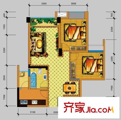 空港騎士郡一期2號(hào)樓標(biāo)準(zhǔn)層A1戶型 2室2廳1衛(wèi)1廚