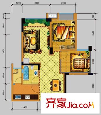 空港騎士郡一期3號(hào)樓標(biāo)準(zhǔn)層B2戶型 2室2廳1衛(wèi)1廚