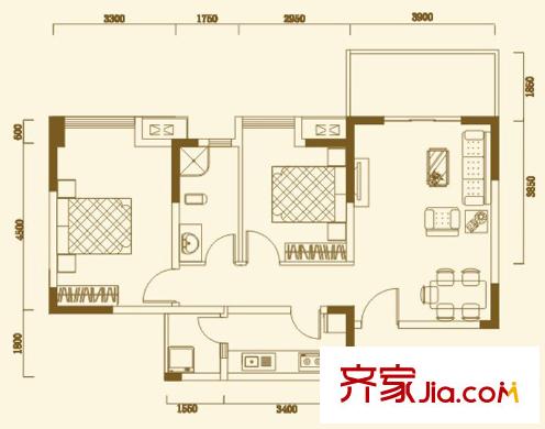 錦芙蓉一期8棟2單元標(biāo)準(zhǔn)層5#戶型 2室2廳1衛(wèi)1廚